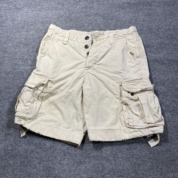 Abercrombie & Fitch Cargo Shorts Mens 30 Beige Distressed Y2K Heavy Paratrooper - Picture 1 of 10